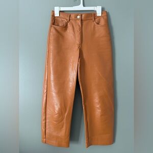 Aritzia Wilfred The Melina High Waisted Vegan Leather Ankle Pants Size 4 Cognac